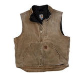 Vintage 90s Carhartt Men's Size L Distressed Tan Insulated Duck Canvas Zip-Up Vest